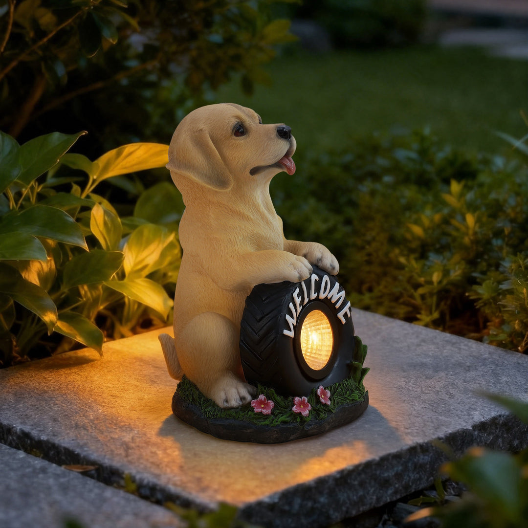 Buddy the Puppy Solar Outdoor Garden Statue With Integrated LED Light