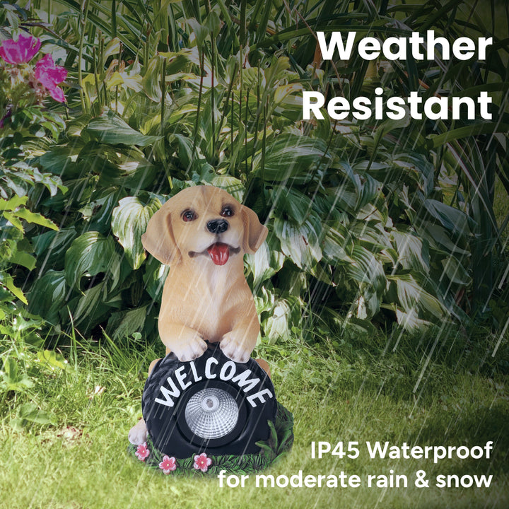 Buddy the Puppy Solar Outdoor Garden Statue With Integrated LED Light