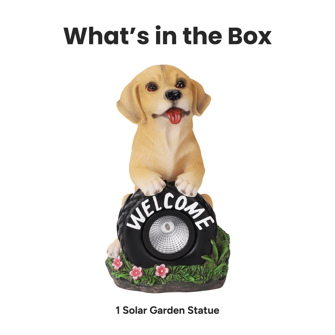 Buddy the Puppy Solar Outdoor Garden Statue With Integrated LED Light