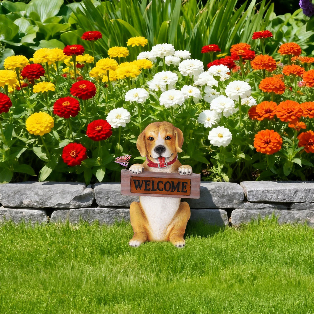 Barkley the Greeting Puppy Solar Outdoor Garden Statue With Integrated LED Light