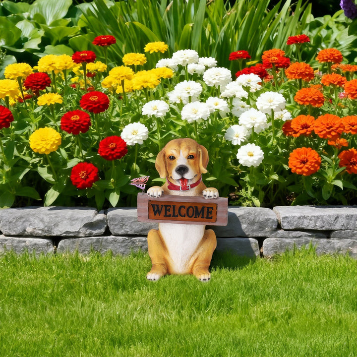 Barkley the Greeting Puppy Solar Outdoor Garden Statue With Integrated LED Light