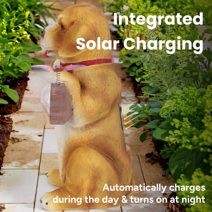 Barkley the Greeting Puppy Solar Outdoor Garden Statue With Integrated LED Light