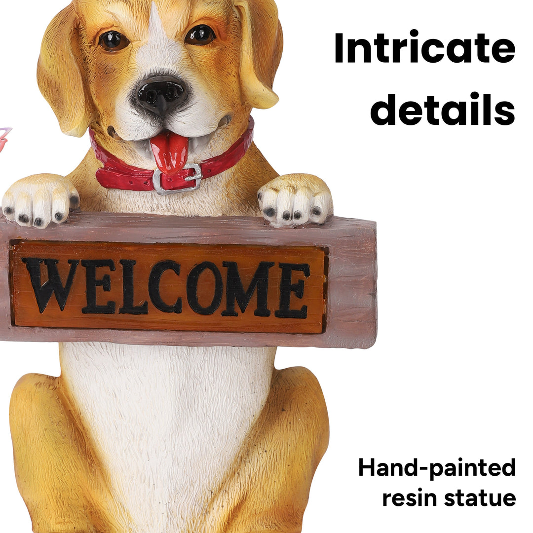 Barkley the Greeting Puppy Solar Outdoor Garden Statue With Integrated LED Light
