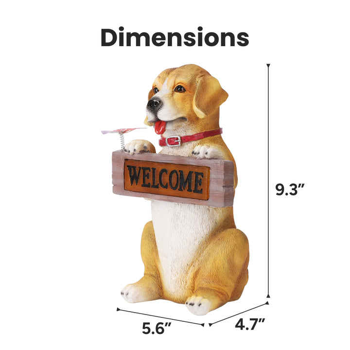 Barkley the Greeting Puppy Solar Outdoor Garden Statue With Integrated LED Light