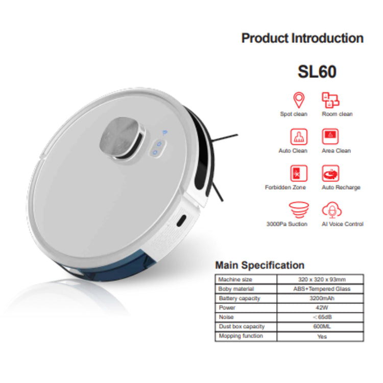 SmartNavi SDL60 Self-Emptying 360° Laser Detection Robot Vacuum Cleaner and Mop + SLAM Algorithm