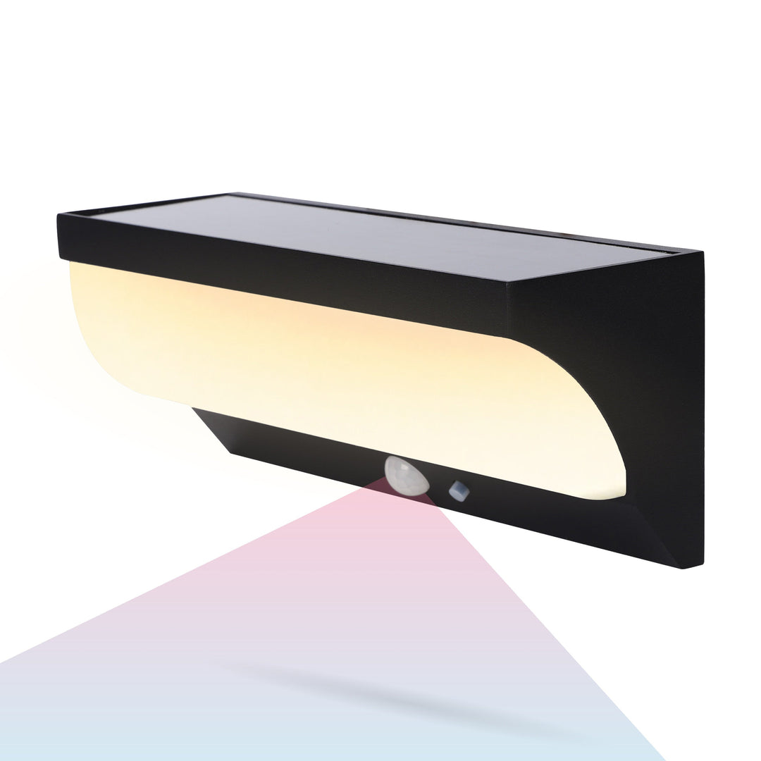 Outdoor Solar Aluminum Rounded Wall Sconce With Motion Sensor & LED Lightbar