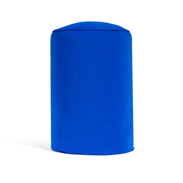 Blue cylindrical pillow on a white background