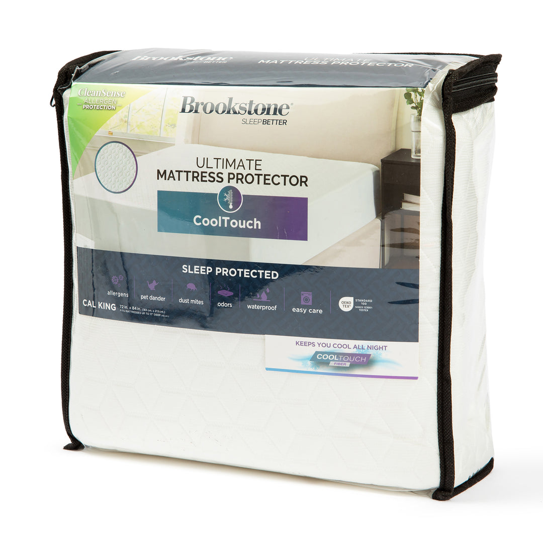 Brookstone mattress protector packaging on a white background