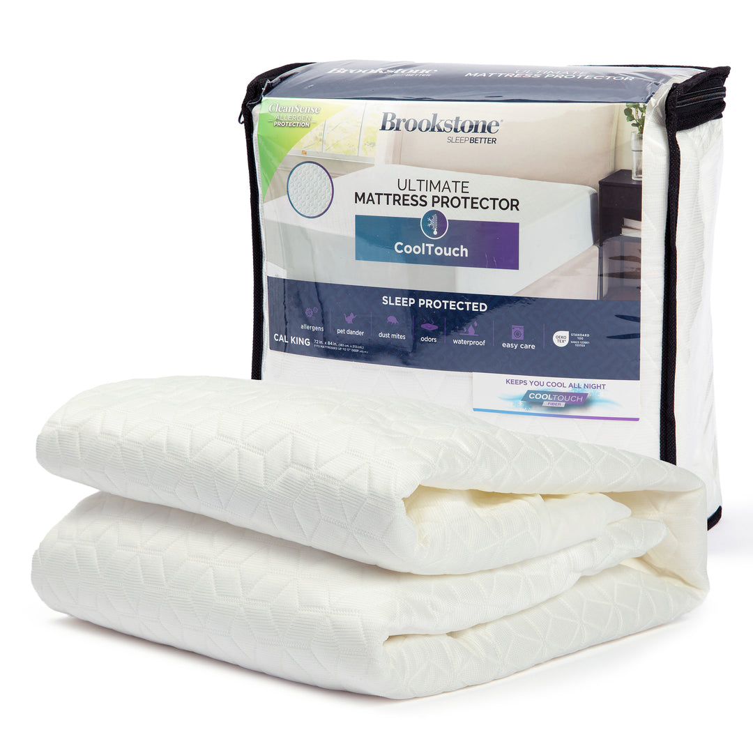 Brookstone mattress protector with packaging on a white background
