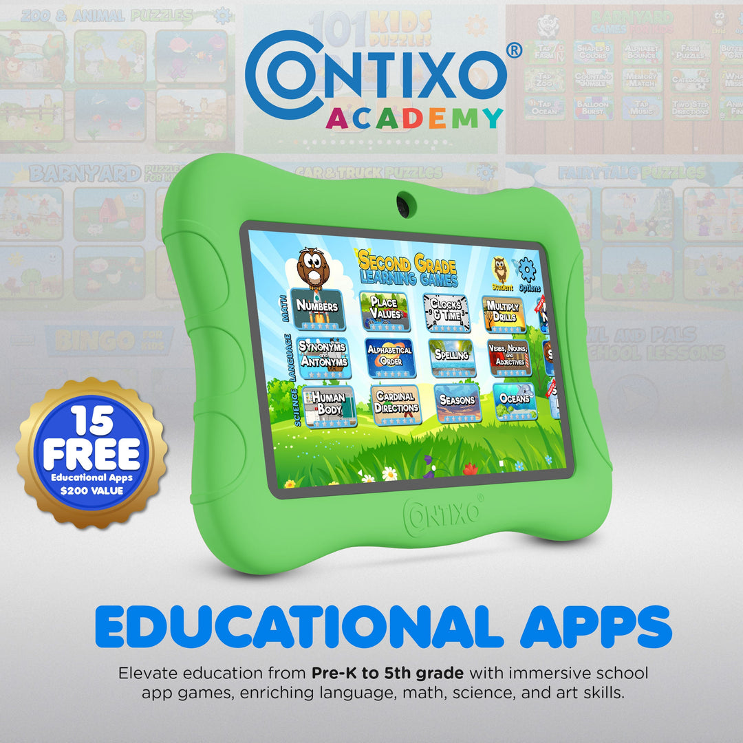 Contixo V9 Kids HD 7" Tablet - Epic & Lingo Kids, 15 Educational Apps & Kickstand Included