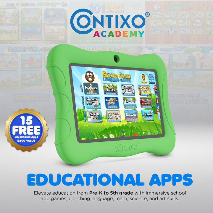 Contixo V9 Kids HD 7" Tablet - Epic & Lingo Kids, 15 Educational Apps & Kickstand Included