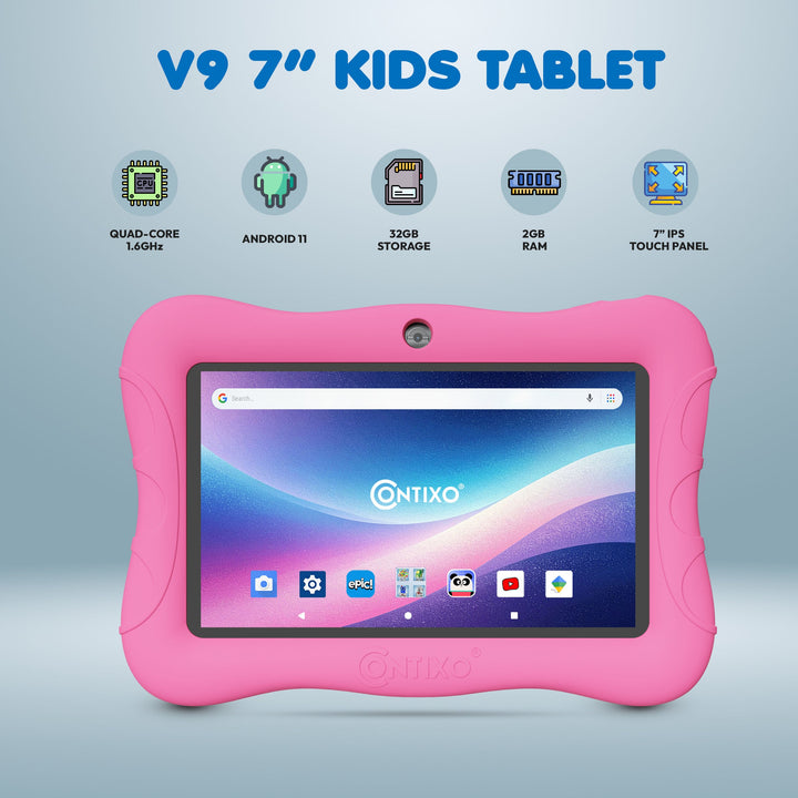 Contixo V9 Kids HD 7" Tablet - Epic & Lingo Kids, 15 Educational Apps & Kickstand Included