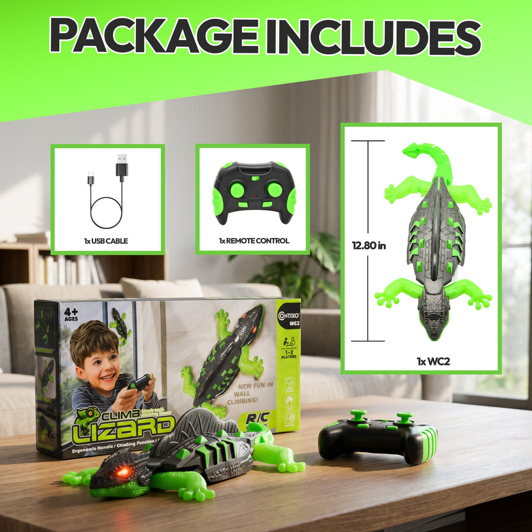Contixo WC2 Wall Climbing Lizard RC Toy for Kids | Real Wall & Floor Crawling Gecko Robot With Glowing LED Eyes, 2.4GHz Remote Control Reptile Toy, Rechargeable Interactive Indoor Adventure Toy for Ages 4+