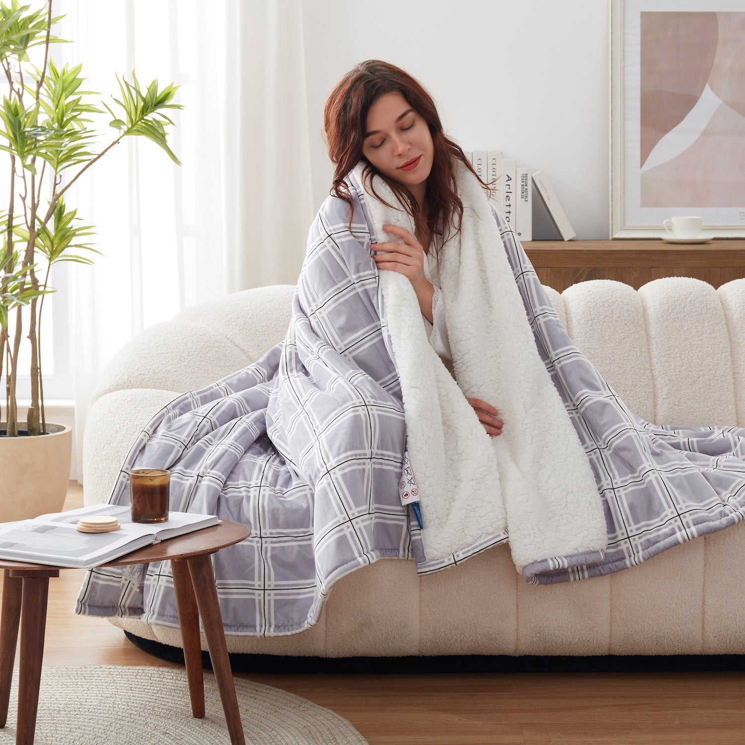 Westinghouse Heated Blanket Plaid Sherpa Micro Mink Lined Brookstone