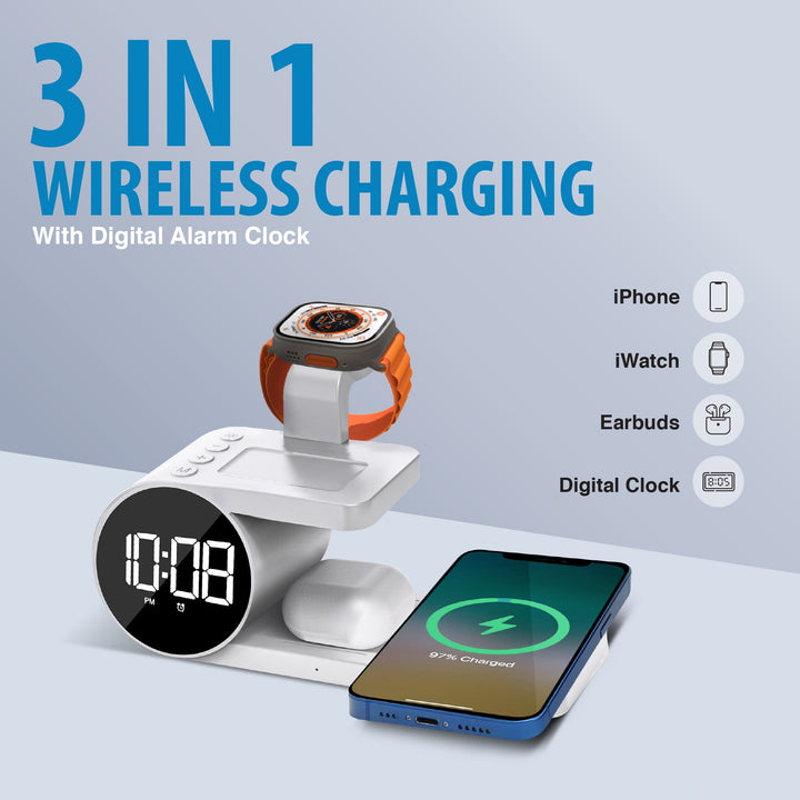 Brookstone 3 in 1 Wireless Charging Station and Alarm Clock
