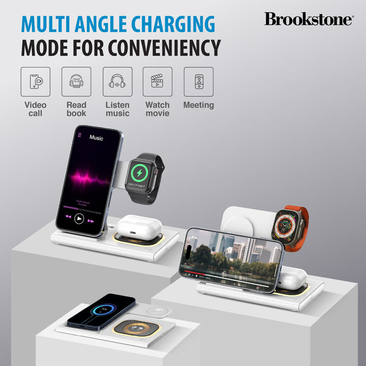 Brookstone 3-in-1 Wireless Charger Stand Fast Charging Station for iPhone 15,14,13,12 Pro Max Series, All iWatch Series, | iPhone Wireless Charging Station…