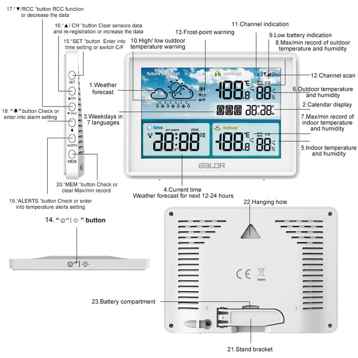 BALDR Atomic Wireless Weather Station With Indoor Outdoor Thermometer & Hygrometer