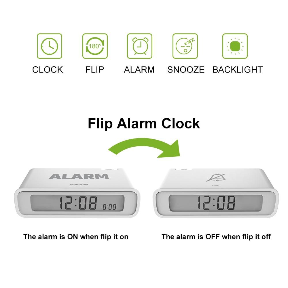 White Baldr  Flip Alarm Clock with Snooze  product features