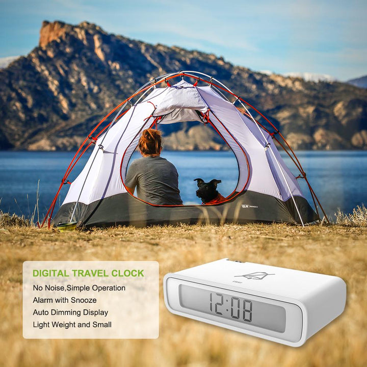 White Baldr  Flip Alarm Clock with Snooze  product features Digital Travel Clock