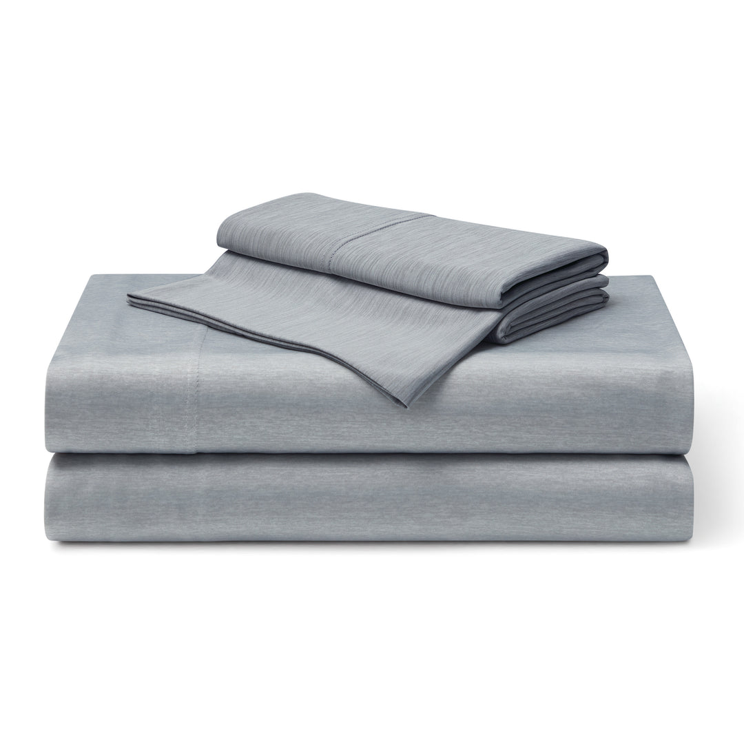 Gray bed sheets set on a white background