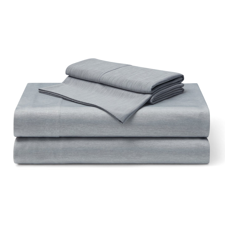 Gray bed sheets set on a white background