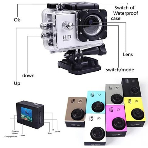 All PRO Action Sports Camera With 1080P HD and WiFi 18 PCS of Accessory Included