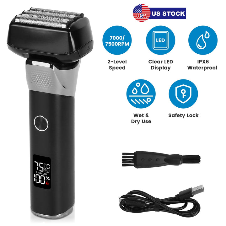 Electric Foil Face Shaver 5-Blade Electric Razor for Men Wet & Dry Jawline Beard Trimmer Precision Sideburn Shavers IPX6 Waterproof with LED Display C