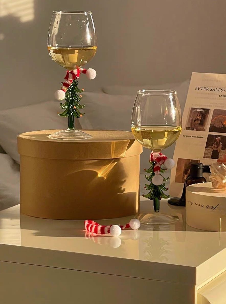 Handblown Christmas Tree Wine Glasses Set of 2 Pcs - Christmas Tree Wine Glasses-Snowy - INSPECIAL HOME