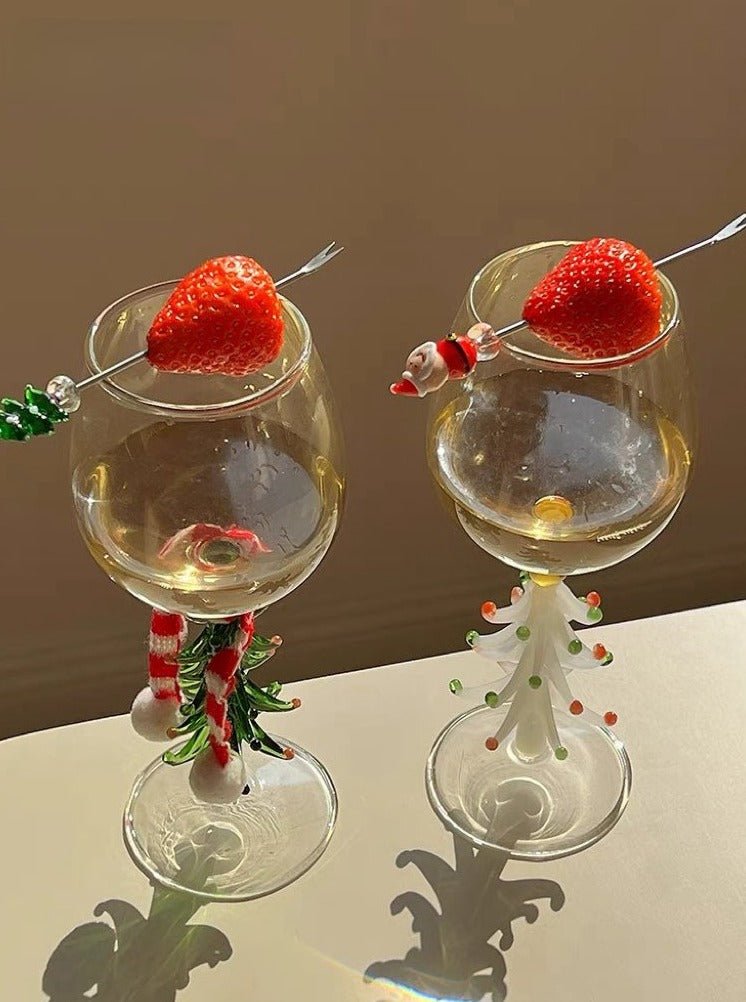 Handblown Christmas Tree Wine Glasses Set of 2 Pcs - Christmas Tree Wine Glasses-Snowy - INSPECIAL HOME