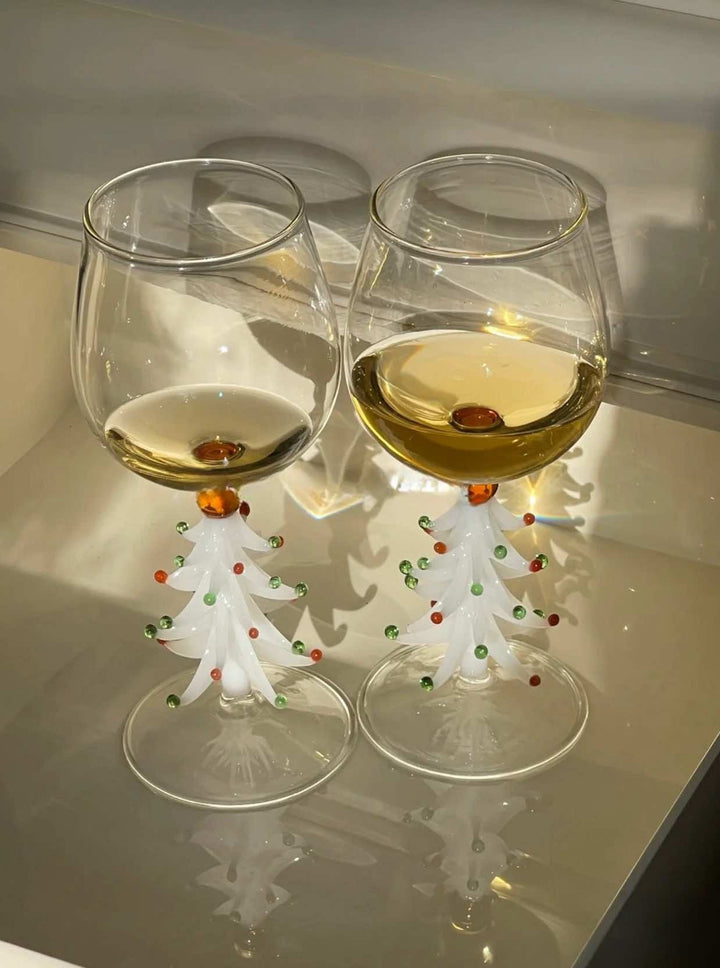 Handblown Christmas Tree Wine Glasses Set of 2 Pcs - Christmas Tree Wine Glasses-Snowy - INSPECIAL HOME