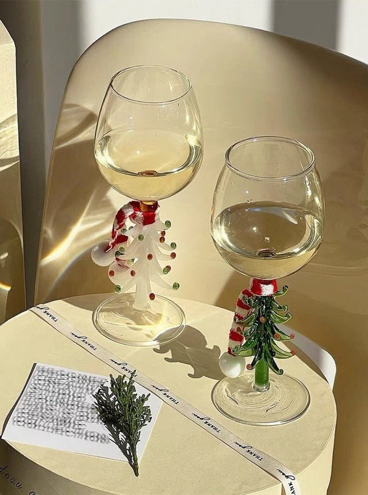 Handblown Christmas Tree Wine Glasses Set of 2 Pcs - Christmas Tree Wine Glasses-Snowy - INSPECIAL HOME