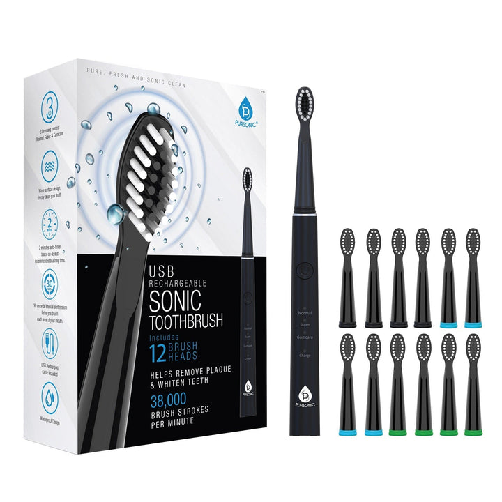 USB Rechargeable Sonic Toothbrush with 12 Brush Heads