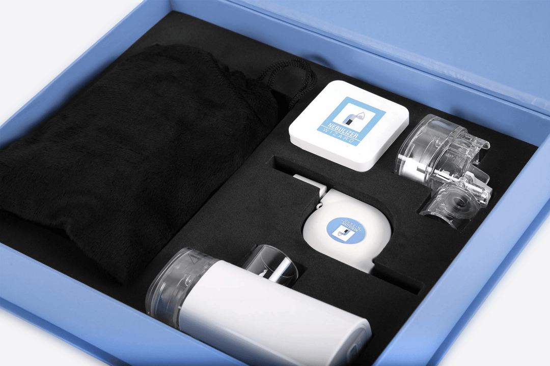 Wizard Research portable mesh nebulizer complete kit with accessories in box