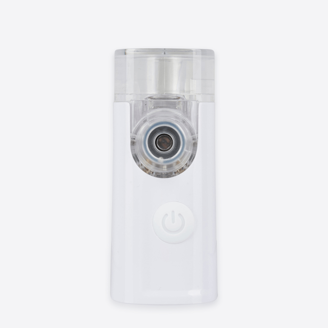 Wizard Research portable mesh nebulizer front view with power button