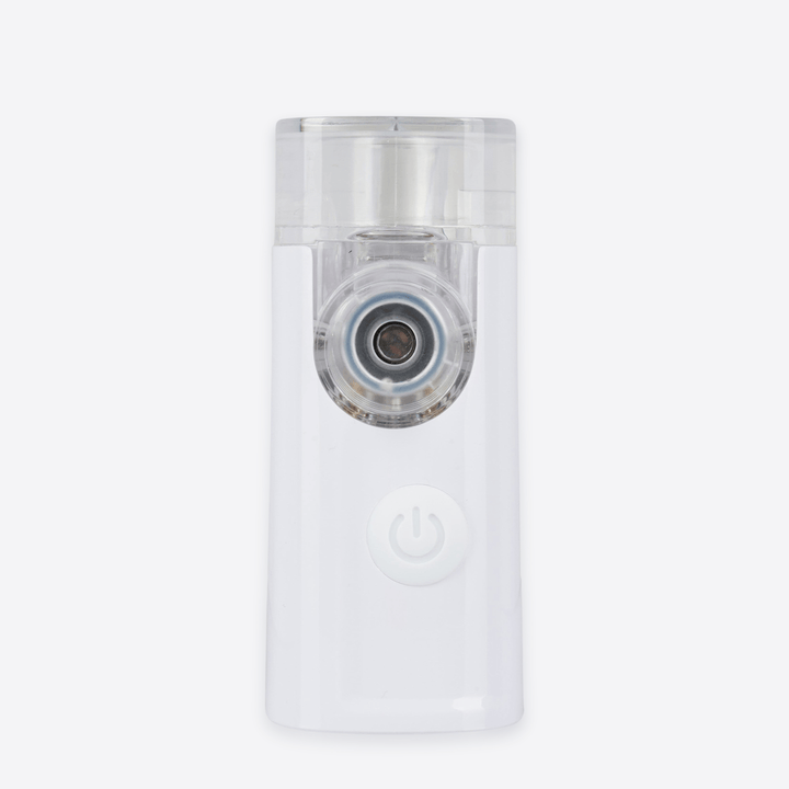 Wizard Research portable mesh nebulizer front view with power button