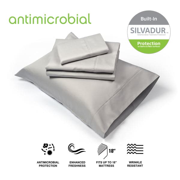 PUR & CALM SILVADUR Anti-Microbial 4 PC Solid Sheet Set King Polyester Grey Bed  Sheet in the Bed Sheets department at