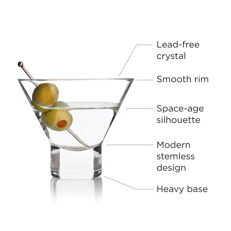Viski Stemmed Martini Glasses, 4 Lead-Free Crystal Stemmed