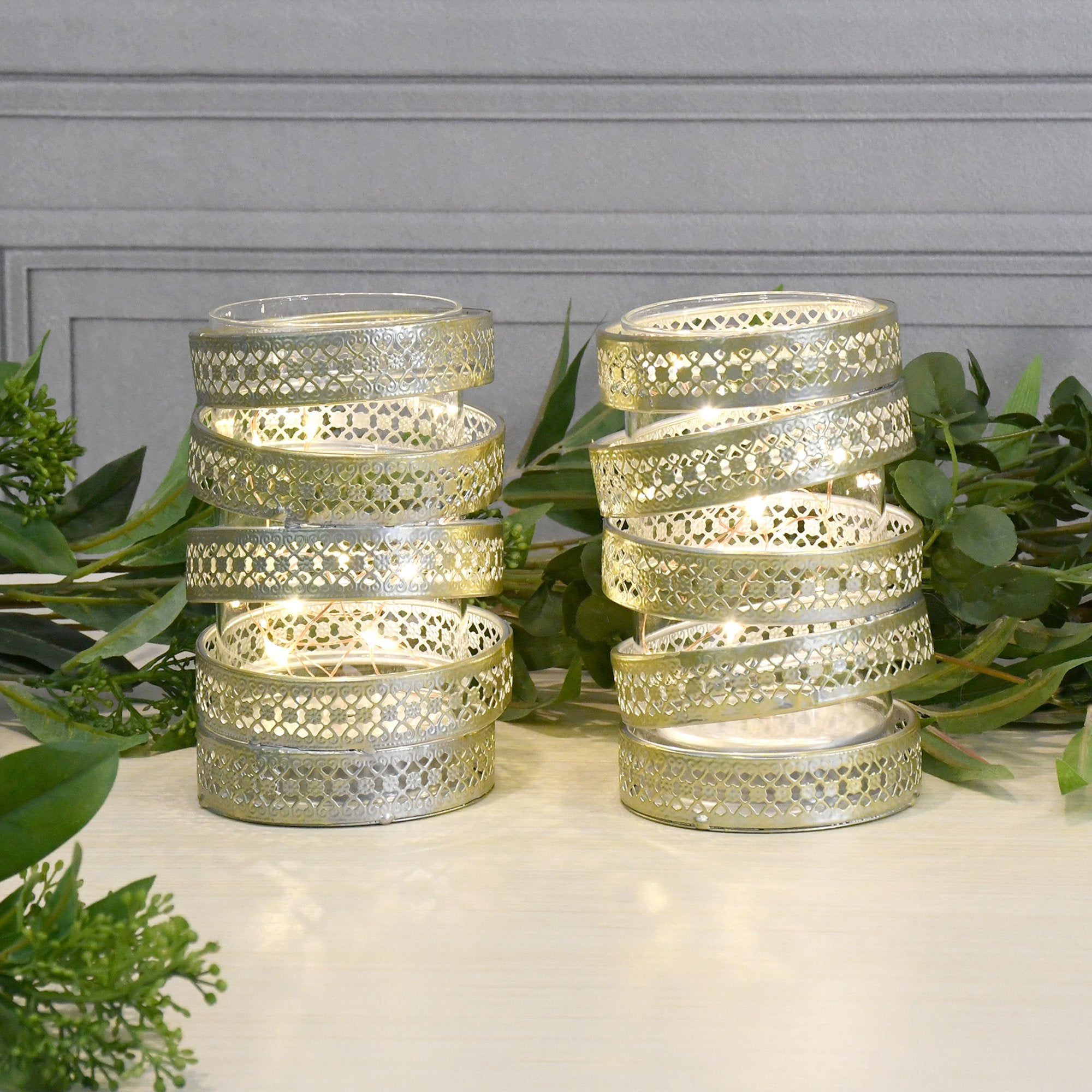 Antique Gold Hurricanes with LED Fairy Lights Brookstone