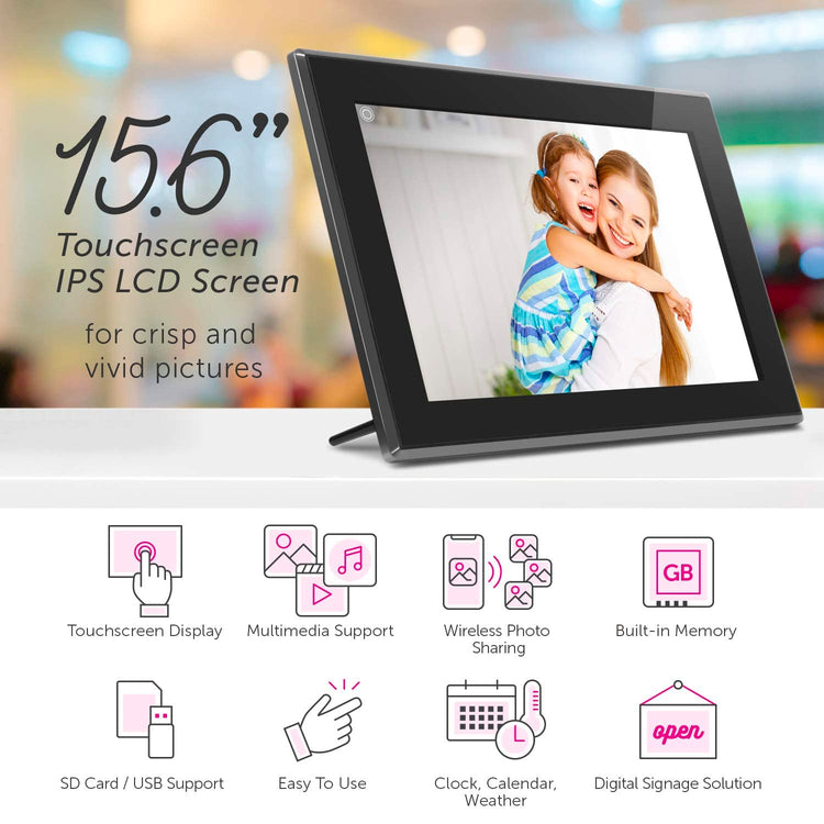 15" WiFi Digital Photo Frame with Touchscreen & 16GB Memory