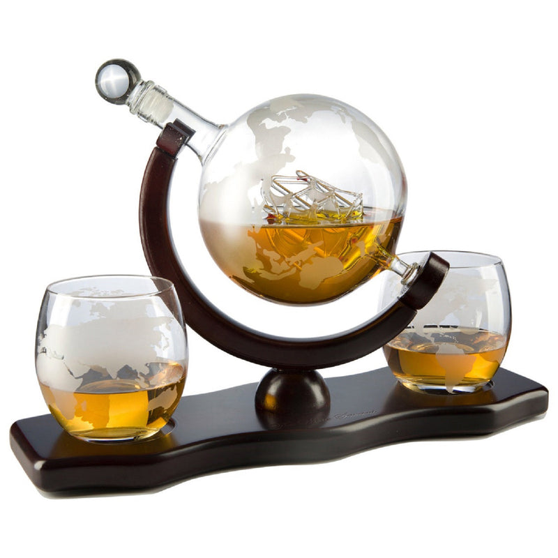 Personalized Globe Decanter Set with Two Twist Scotch Glasses - Chic Makings