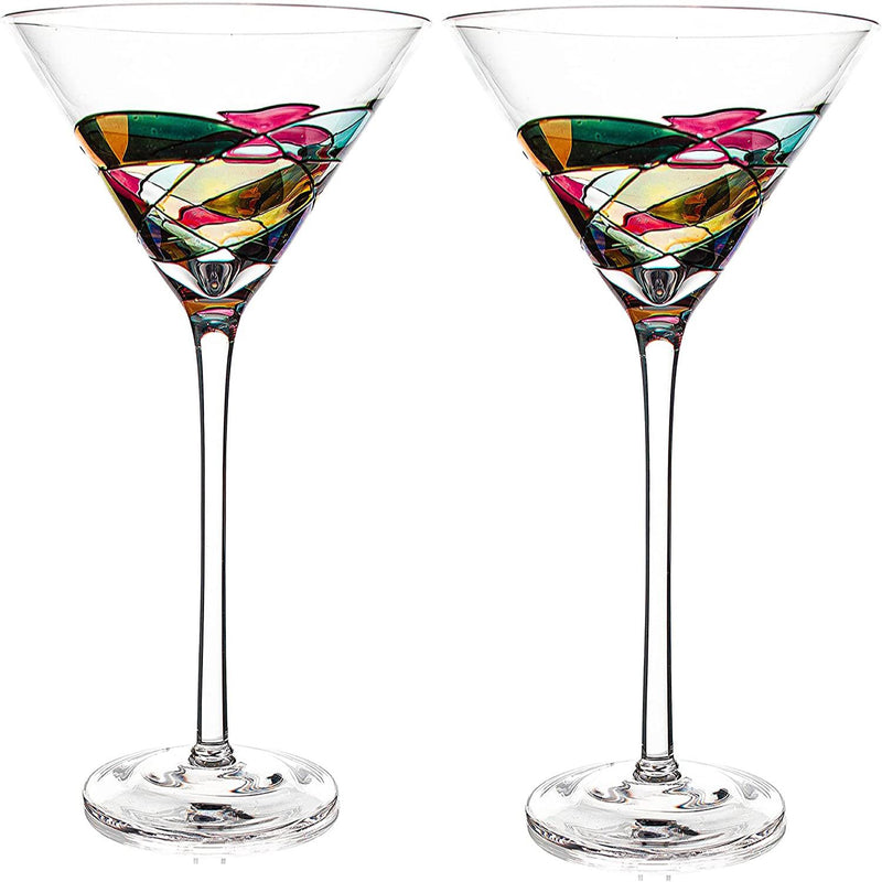 Hand Painted Stained Glass Martini Glasses 8 oz - Crystal Glass