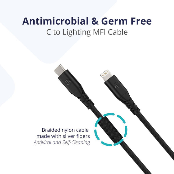 Ampere Antimicrobial MFi Certified USBC To Lightning Cable Brookstone