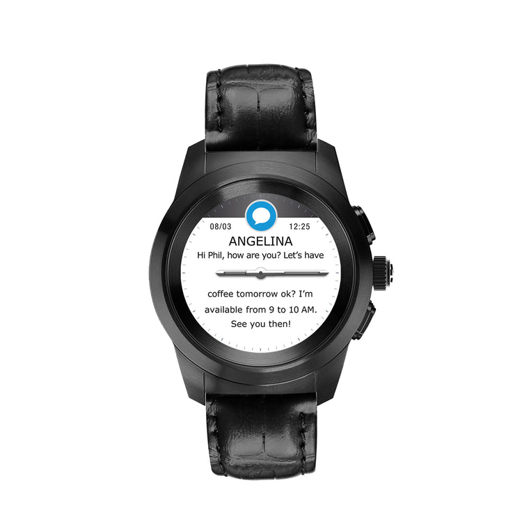 MyKronoz ZeTime Premium Hybrid Smartwatch Petite Brushed Titanium Black Flat Leather KRZT1PP BTI BKLEA